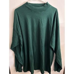 VTG Eddie Bauer Vintage Mock Neck Long Sleeve Top Green Cotton Blend made in USA
